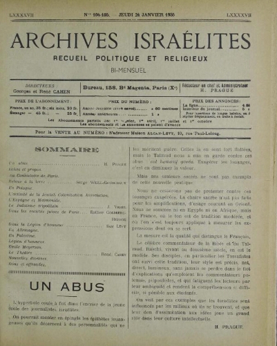 Archives israélites de France. Vol.97 N°104-105 (24 janv. 1935)